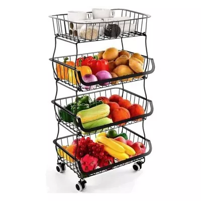 4Tier Fruit And Vegetable Storage Rack Kitchen Organizer Storage Bin With Roller • $46.99