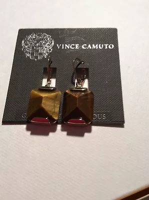 $38 New Vince Camuto Gold Tonelight Brown Tiger Eye  Leverback Earrings Vc 99 • $32.63