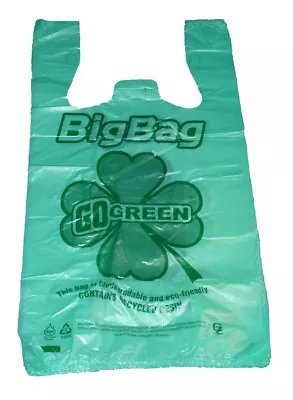 Green Bio-Degradable Plastic T-Shirt Bags Handles  Shopping 11.5 X6 X21  Lot 100 • $14.95