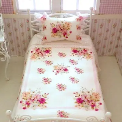 Miniature Dollhouse 1:12 Scale Single Roses Top Sheet & Pillow Set - Bed.001s • $21.99