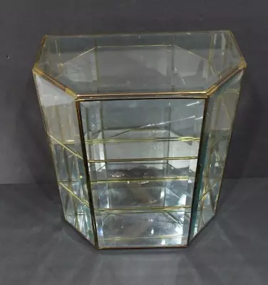 Standing Glass Tabletop Display Shelf Display Cabinet Glass Brass Frame Cracked • $24.95