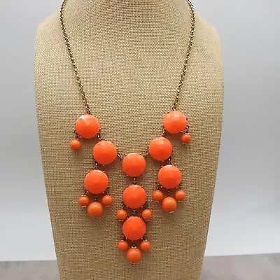 $10.49 • Buy J. Crew Necklace Orange Beaded Bauble Gold Tone Bib Drop Cascade Costume Jewelry