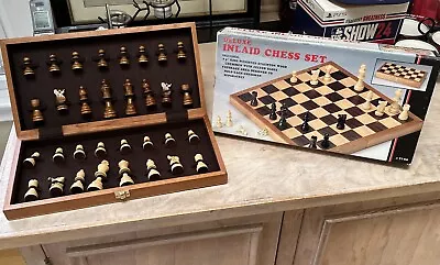 Vintage 1986 Game Design Inlaid Wood Travel Chess Set 16’ By 16  COMPLETE • $32.95