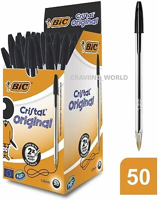 Bic Pen Cristal Pens  Medium Ballpoint Pens Ball Point Biros Blackbluegreen • £1.49