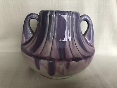 Vintage Cliftwood Pottery Purple Drip Glaze Two Handled Vase Pot • $19.99