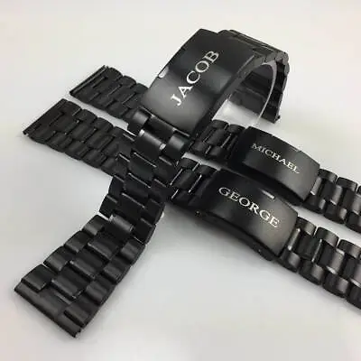 Name Engraved Personalized Black Steel Bracelet Replacement Watch Band #5016 • $24.95