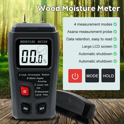 Handheld Wood Moisture Test Meter Digital LCD Log Timber Damp Tester Detect • £16.31