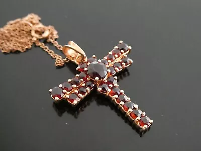 Vintage DRAGONFLY Bohemian Garnet Rose Gold Vermeil Over 925 Pendant Necklace • $68