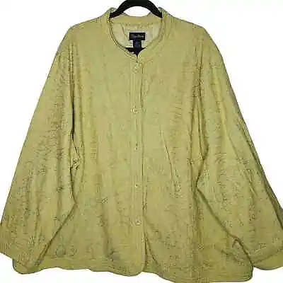 Maggie Barnes Linen Cotton Embroidered Jacket 5X 34 / 36 Chartreuse Green Boxy • $24.99