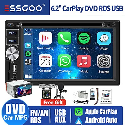 Car Stereo Bluetooth Radio CarPlay Double 2Din 7'' DVD Player With Backup Camera • $106.59