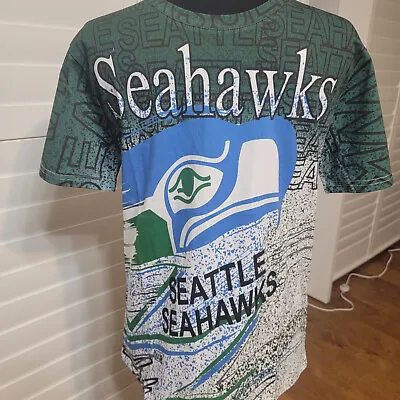 REPRINT AOP Vintage Seattle Seahawks Cotton T-shirt M L XL 2XL (VIDEO) 190gsm • $16.99