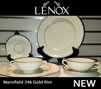 Set Of 6 LENOX MANSFIELD 2 Dinner Plates 2 Flat Cream Soup Bowls 2 Saucers NEW • $49