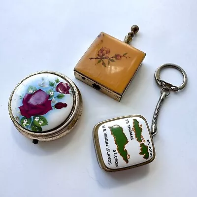 Vintage 1960s Pill Box Makeup Compact & Caribbean Souvenir Music Box Keychain • $1.25