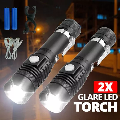 2X 60000lm CREE Q3-WC T6 LED Flashlight Torch USB Rechargeable Bike Mount AU • $18.98