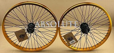 20 X2.125 BMX BIKE ALLOY Front OR 9T Cog Rear Wheel 48 Spoke Sealed Bearing Gold • $84.94