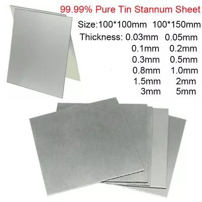 99.99% Pure Tin Metal Sheet Plate Scientific 100*100 100*150mm 0.03 0.05 0.1mm • $13.35