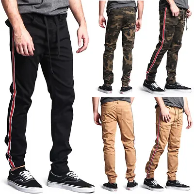 Victorious Men's  Waistband Drawstring Track Style Side Striped Joggers JG3006 • $19.95