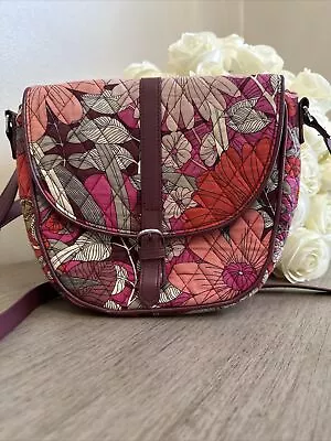 Vera Bradley Slim Saddle Bag Crossbody In Bohemian Blooms Faux Leather Pink Red • $4.90