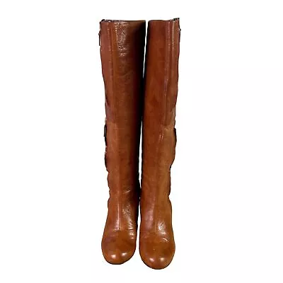 Vince Camuto Emala Cognac Tall Boots Double Zipper Soft Leather Upper Size:6.5B • $34.96