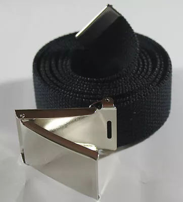 New Flip Top Adjustable 54  Inch Black Military Web Canvas Chrome Belt Buckle • $8.99