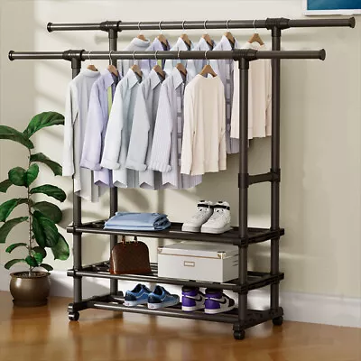 Heavy Duty Adjustable Closet Storage Shelf Metal Garment Rack Clothes Organizer • $37.88