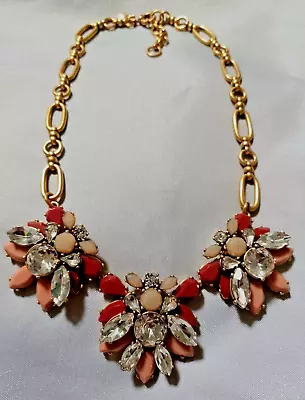 J Crew Flower Rhinestone Necklace Shades Of Pink Gold Tone Statement 17-19.5  • $32