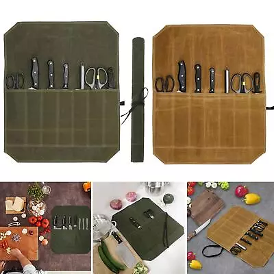 7 Slot Chef Knife Roll Bag Waxed Canvas Portable Knife Storage Case Carry Bag AU • $19.99