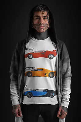 Lamborghini Bugatti Koenigsegg T-shirt With Custom Illustration - Small To 4XL • £30.40