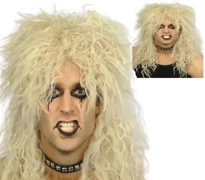Blonde Rock Star Wig Mens 80s Curly Punk Biker Celebrity Rocker Fancy Dress • £12.99