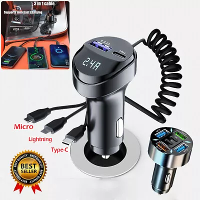 3 In 1 Retractable Cable Fast Charging Car Cell Phone Charger For IPhone Samsung • $10.59