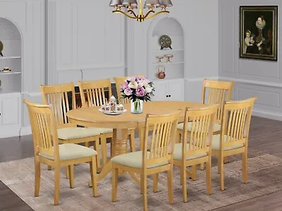 9pc Oval Vancouver Dining Room Set Table + 8 Portland Padded Chairs In Light Oak • $1205