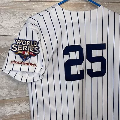 Mark Teixeira Kids 2009 Yankees World Series Home Majestic Jersey Boys L Youth • $22.50