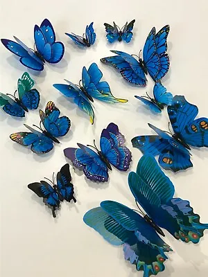 $5.99 • Buy 12pcs 3D Butterfly Removable Sticker Decals Wall Window Appliance Magnetic Blue