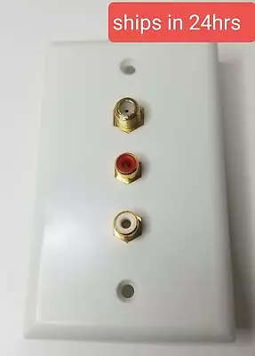 RCA Wall Plate With Gold F Coax Connector & 2 Gold RCA Jacks • $6.99