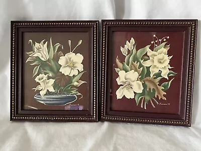 Vintage Mid Century Turner Style Floral Flower Prints Framed Pair  • $63