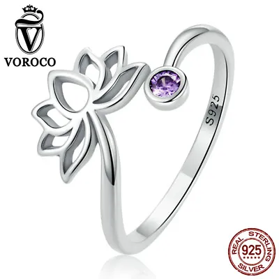 $6.51 • Buy Fashion 925 Sterling Silver Silver Simple Lotus CZ Open Finger Ring Women VOROCO