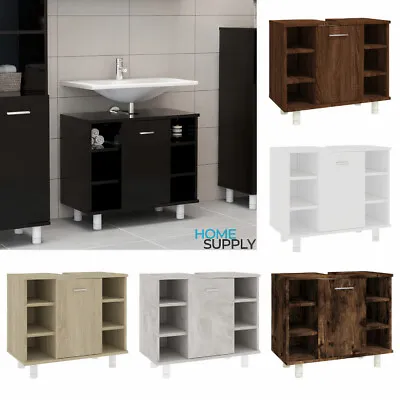 Modern Wooden Under Sink Bathroom Toilet Storage Cabinet With Door & Shelves • £45.99