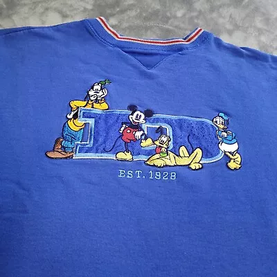 Vtg Mickey Mouse Friends Disney Store XL Crewneck Sweatshirt Blue Boxy Fit USA • $24.98