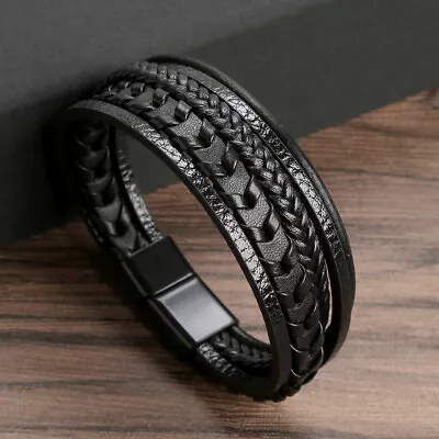 Classic Leather Bracelets 21cm Multilayer Leather Men Fashion Gothic Bracelet • $9.99