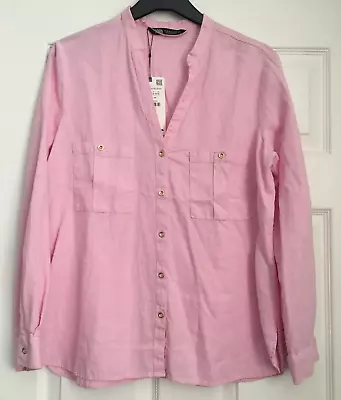 Zara Roll-up Sleeve Linen Blend Shirt~ M ~  Pink | 4387/056 • $24.88