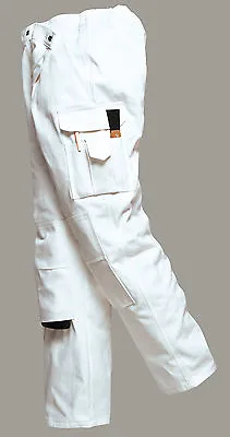 New PORTWEST Mens Work Painters Protect Cotton Multi Pocket Trousers White S-XXL • £20.88