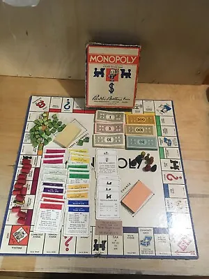 Vintage 1936 Monopoly Game Popular Edition Parker Bros Wood Tokens Houses Hotels • $35.59