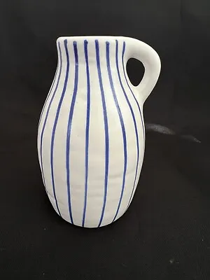 IKEA Small Ceramic Bud Vase Handled Jug Cobalt Blue & White Stripes Home Decor • $14.99