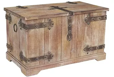 Wooden Trunk Chest Large Hope Box Lid Storage Footlocker Rustic Blanket Pillow • $154.99