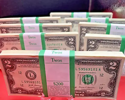 (5) New Two Dollar Bills - Pack Of Five $2 Bills Real Money • $15.75