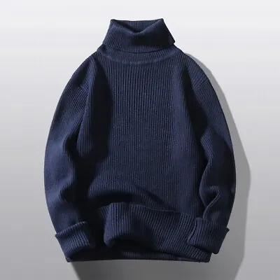 Mens Knitwear Tops Plain Turtleneck Knitted Sweater Pullover Jumper Winter Warm • $21.97