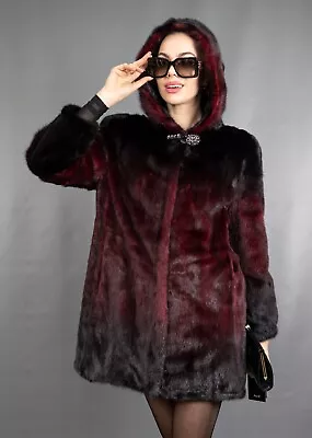 2902 New Glamorous Real Mink Coat Luxury Fur Jacket Hood Beautiful Look Size M • $1079.10