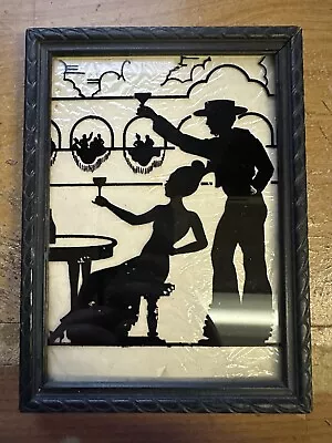 Vintage  Foil Art Picture Silhouette Man & Woman Reverse Painting GB • $8.99