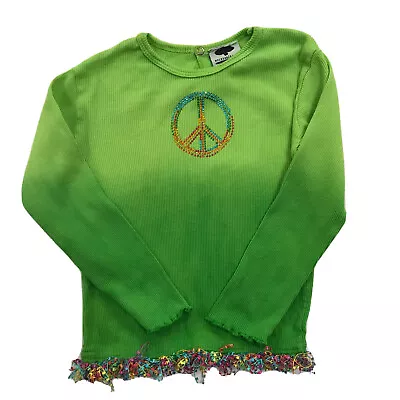 Mulberribush Top 3T Girls Ribbed Ombre Green Rainbow Ruffle Rhinestones Hippie • $13.50