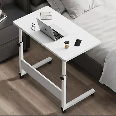 Laptop Desk Cart Height Adjustable Rolling Over Bed Hospital Table Stand White • $42.48